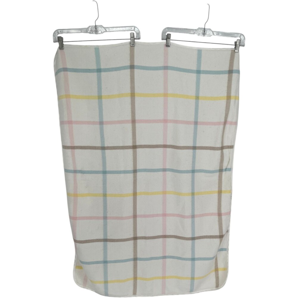 Unbranded Baby Blanket Unisex White Pastel Plaid Acrylic Satin Trim